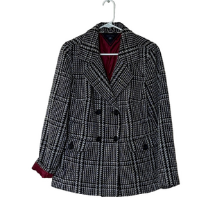 Tommy Hilfiger Black and White Houndstooth Plaid Double Breasted Blazer size L